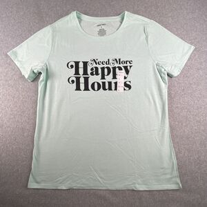 Nine West Shirt Womens Large Green Crew Neck Need More Happy Hours Casual NEW